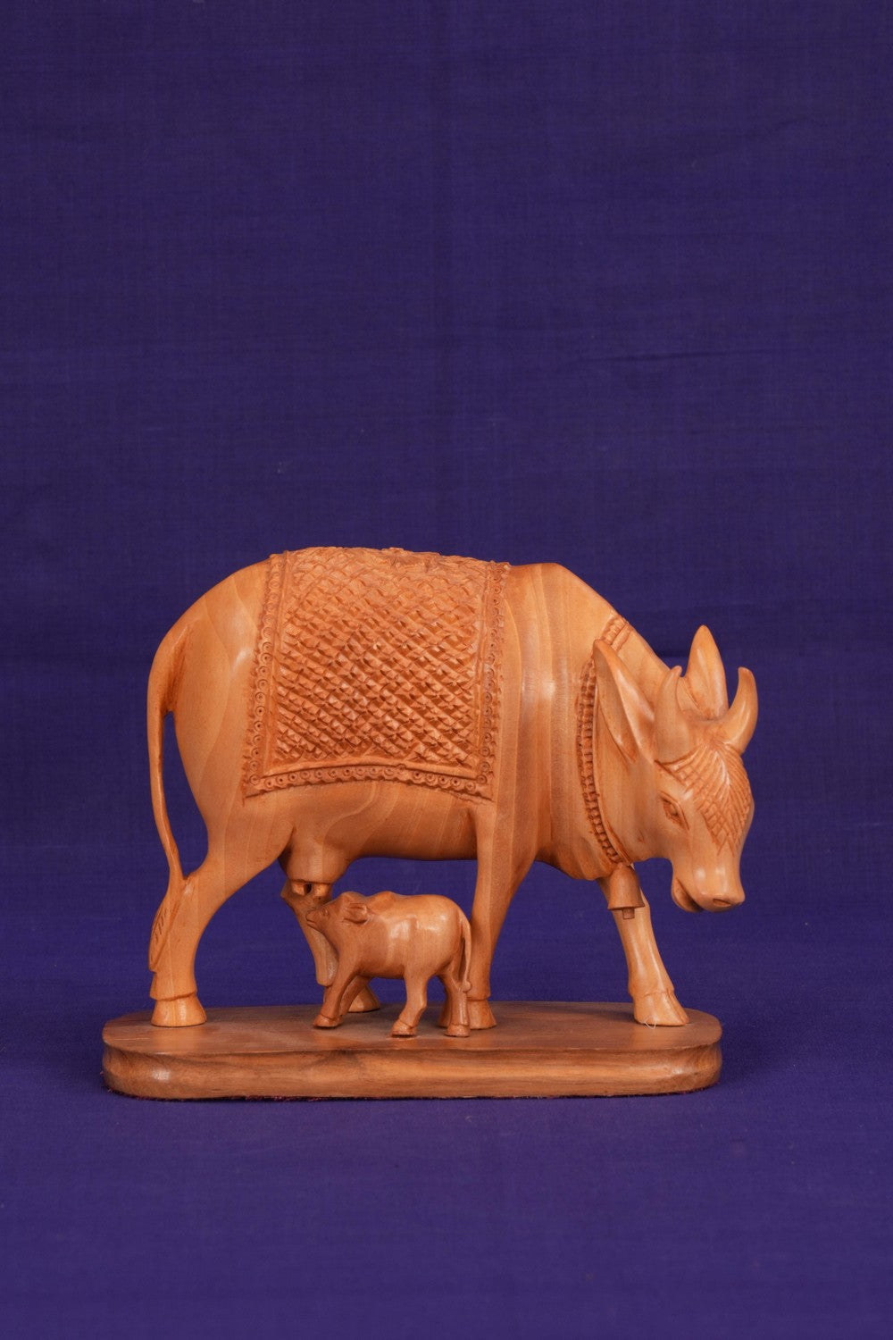Image of Kamdhenu Cow with Calf Wood statue